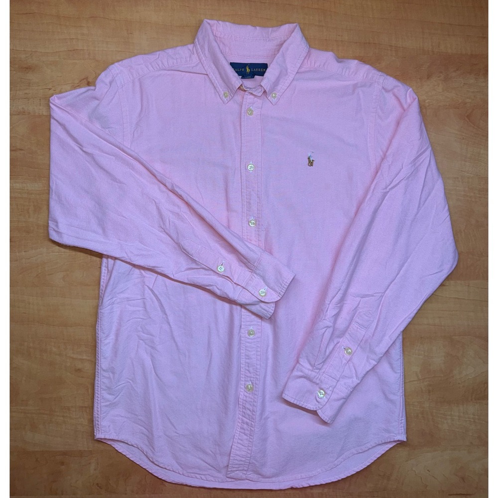 Ralph Lauren Boys Pink Oxford Cotton Long Sleeve Button Down Shirt Size 18